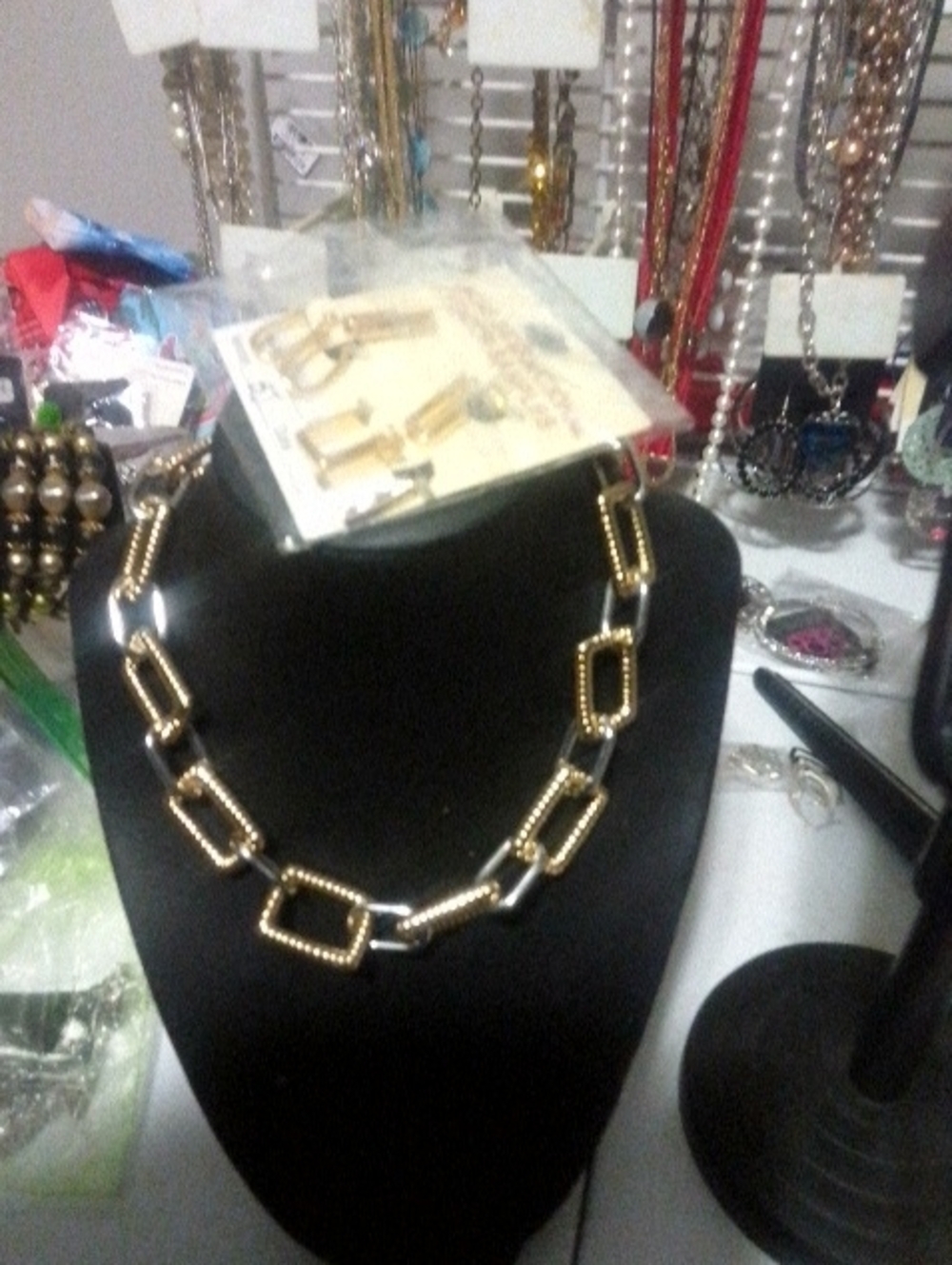 Laundry By Shelli Segal Gold and Silver Linked Rectangle Necklace
